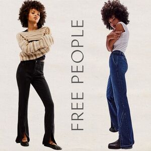 We The Free Free People CRVY Mona Flare Jeans Midnight Black Split Hem 28 (US 6)